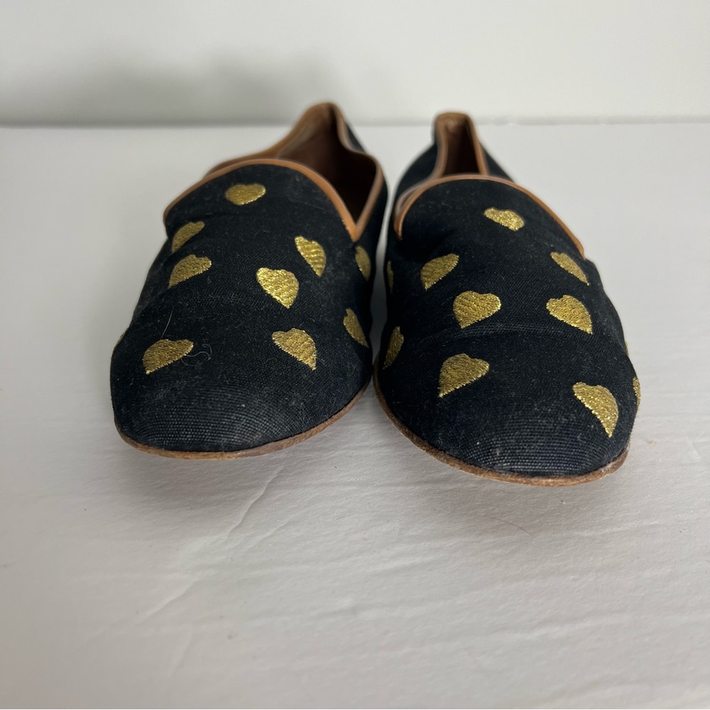 Zalo Smoking Slippers Loafers Flats Black Gold Hearts Size 10 - Picture 7 of 12